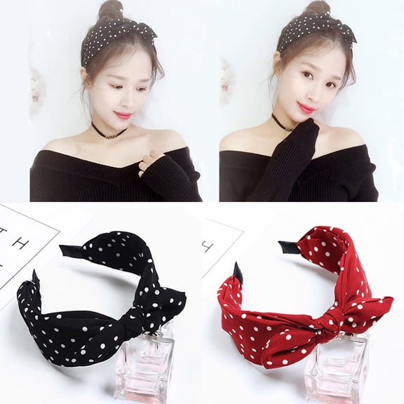 batmeuy Sweet Polka Dot Print Bowknot Hair Hoop Women Wide Band Cloth Headband Headwrap