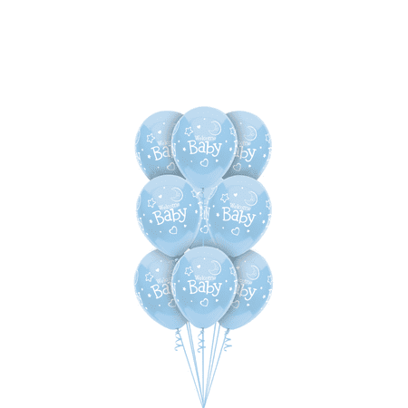 Way to Celebrate Balloons 12" Light Blue Latex Welcome Baby Boy, 8 ct