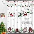thumbnail image 3 of Merry Christmas Shower Curtain, Santa Claus Sleigh Reindeer Winter Snowflake Holiday Red and Green Check Plaid Shower Curtains Decor for Bathroom Set, Waterproof Set with 12 Hooks, 72x72 inches, 3 of 6