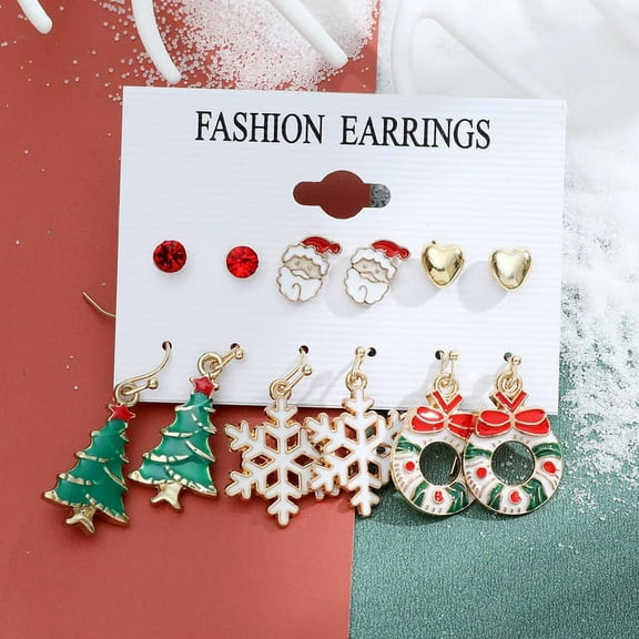 QWZNDZGR New Trend Christmas Earring Set Female Winter Snowflake Tree Snowman Bell Earring Fashion Christmas Ball Earring Jewelry Gift