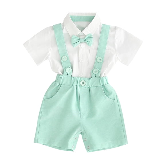 FRSASU Kids Clothing ,Toddler Baby Boy Gentleman Suits Short Sleeve Shirt Suspender Shorts Outfit Set