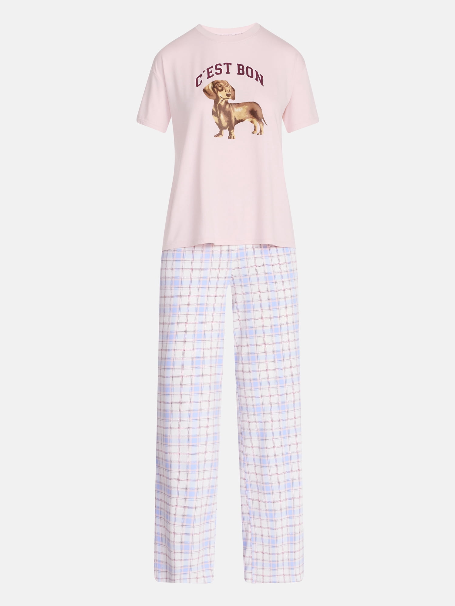 Joyspun Women's Dreamy Soft Collection Short Sleeve Sleep Top and Open Leg Pants Pajama Set, 2-Piece, Sizes XS-3X