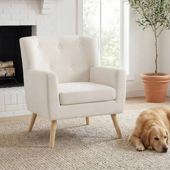 TrumanPick Accent Chair, Modern Upholstered Comfy Sofa Chairs, Fabric Mid-Century Armchair Button Tufted Lounge Chair for Living Room, Bedroom, Beige