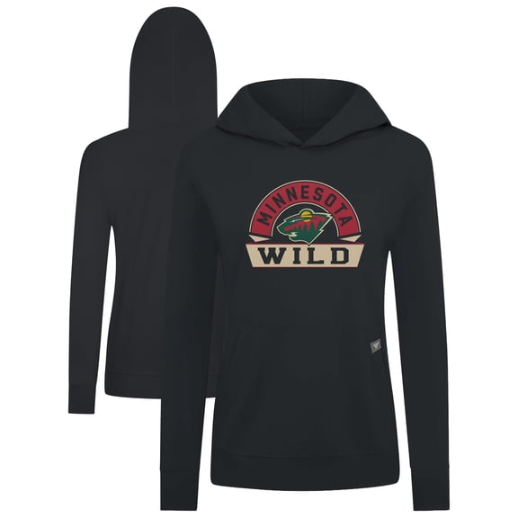 Women's Levelwear Black Minnesota Wild Relay Banner Arch Pullover Hoodie