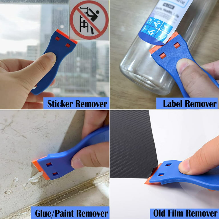 Sticker Scraper Tool Set include 120 Pcs 1.5 Inch Plastic Scraper Blades +  2 Pcs Plastic Razor Blade Scraper for Auto Vinyl Wrap Window Tint Glass