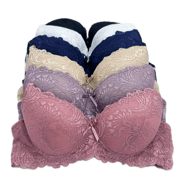 6 Pieces Lace Women Push UP Demi Strapless Bra (40C, 7060-B17RG2/C17RG4)
