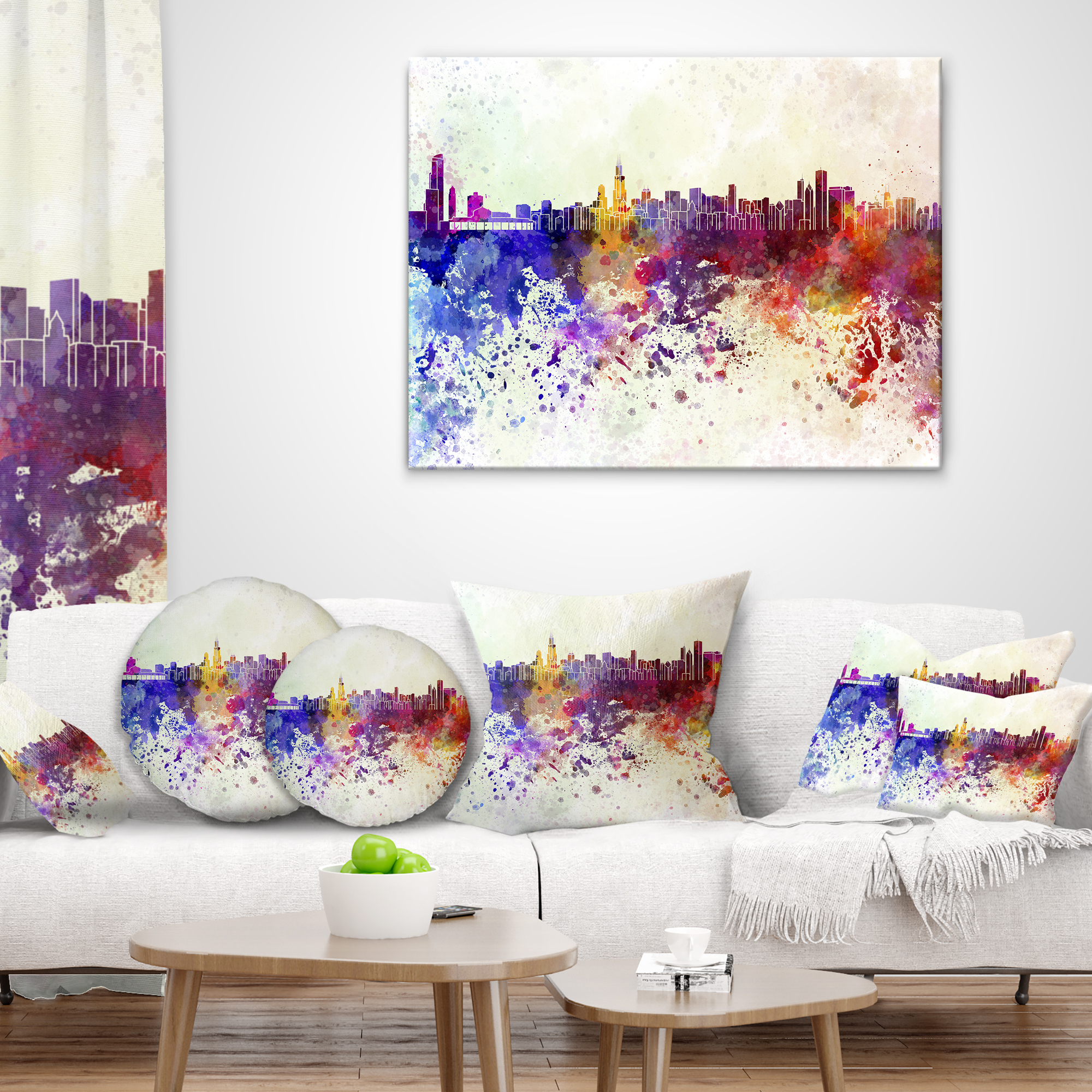 Designart Chicago Skyline - Cityscape Throw Pillow - 16x16