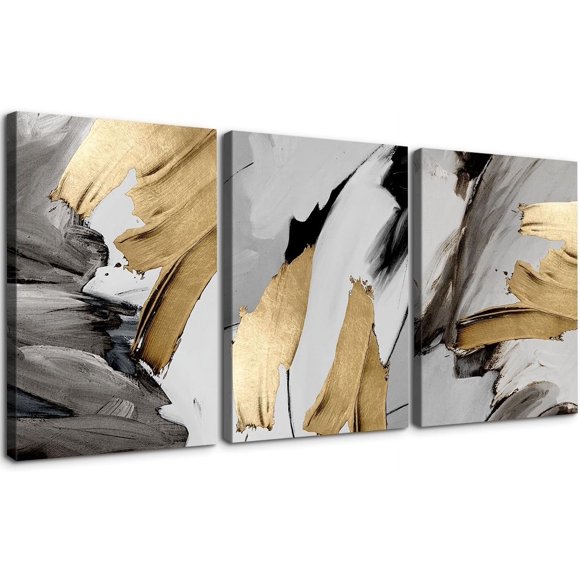 3 Piece Abstract Wall Art Grey and Yellow Paintings Minimalist Wall Decor Graffiti Poster Modern Artwork Picture HD Canvas Print,Framed for Living Room Bedroom Bathroom, 12"x16"x3 Panels