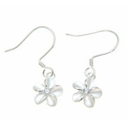 Sterling silver 925 Hawaiian plumeria flower earrings hook wire cz 8mm