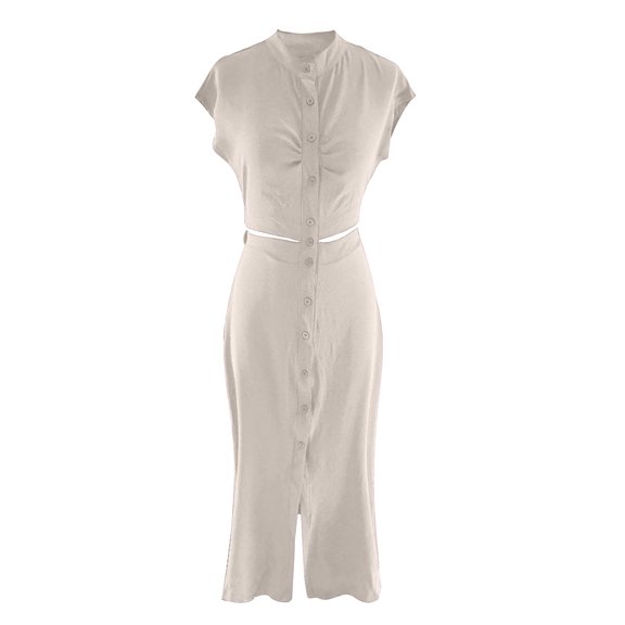 Women's Fashionable Solid Color V Neck Oversized Skirt In French Style Long Dress