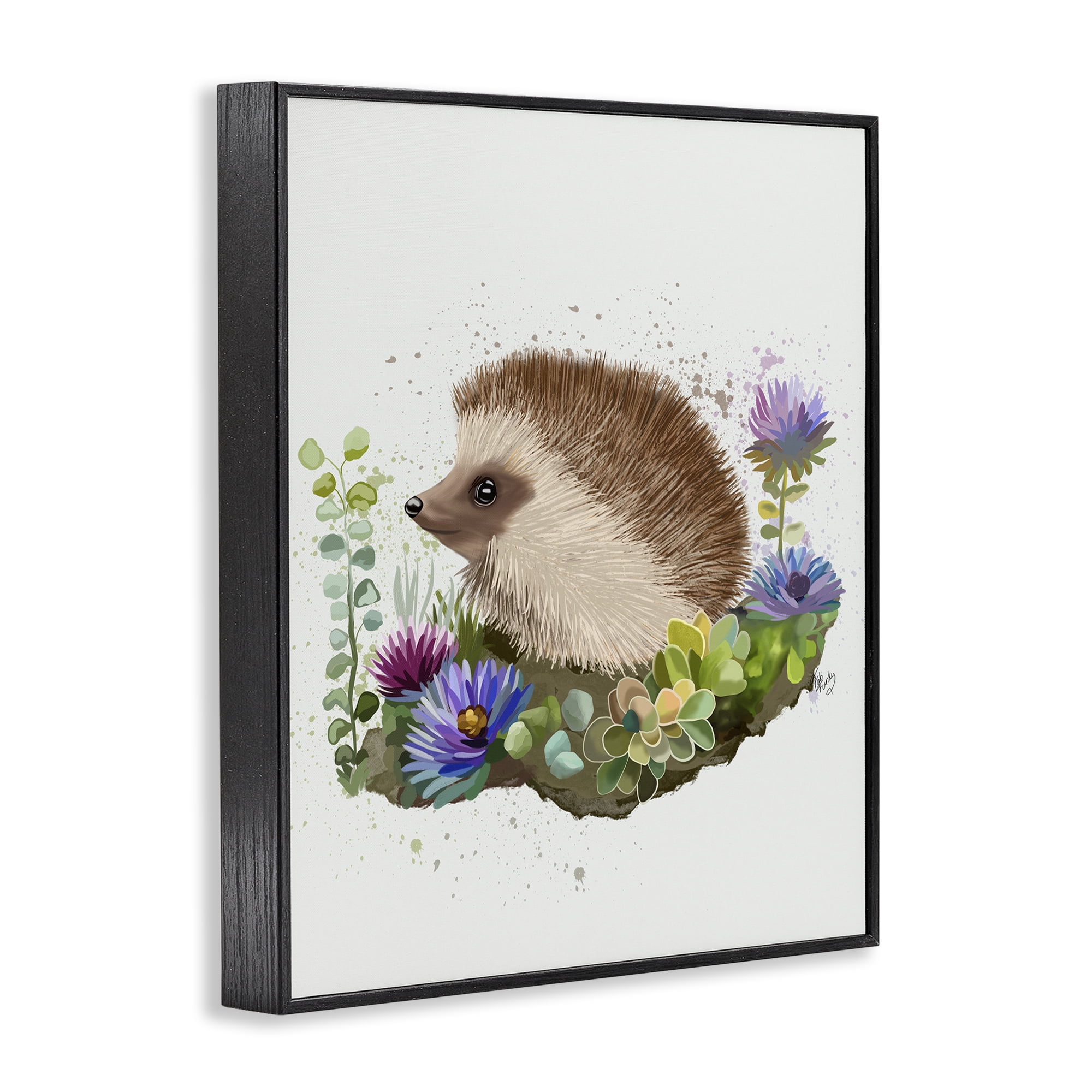 Stupell Industries Hedgehog in Garden Animals & Insects Painting Black Framed Art Print Wall Art, 16 x 20