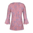 thumbnail image 5 of WREESH Womens Fashion Tunic Top V Neck Print Pullover Regular Fit 3/4 Length Sleeve Tops Christmas Pleated Top Pink, 5 of 5