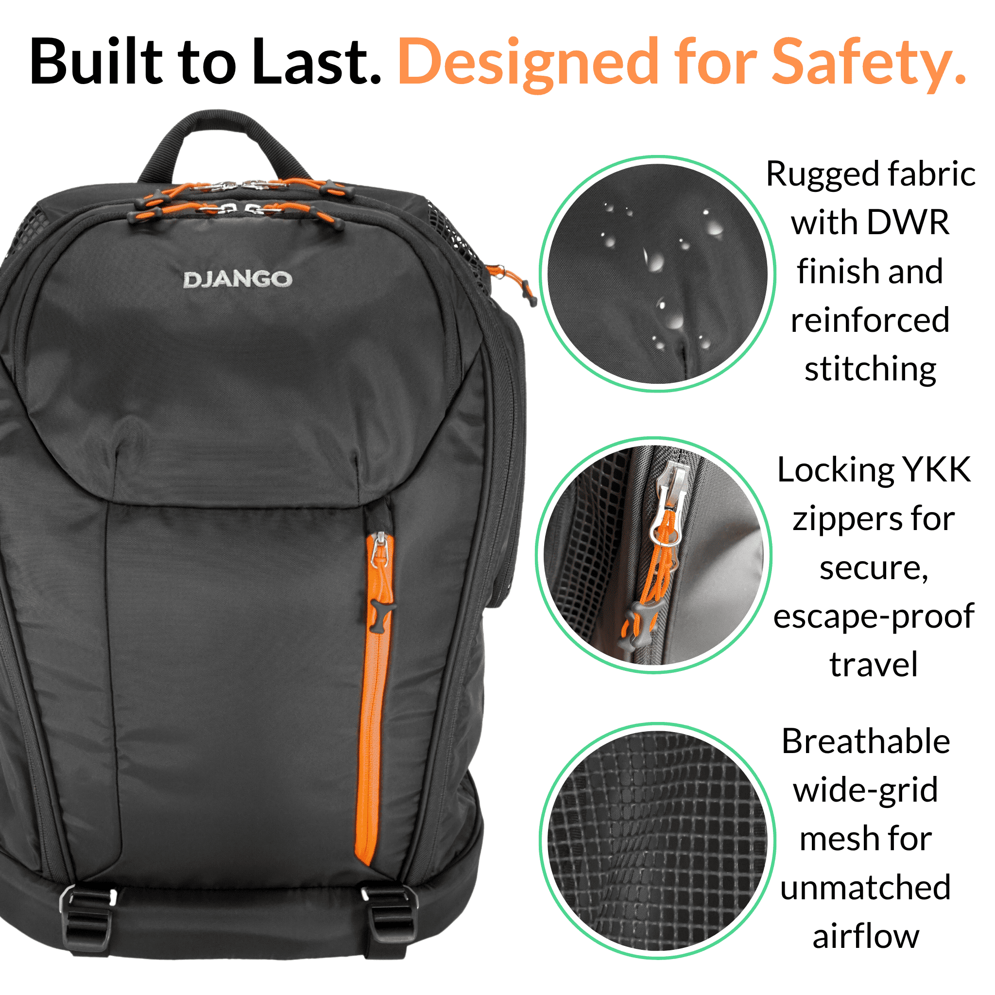 DJANGO Dog Carrier Backpack – Travel Pet Backpack for Small Dogs & Cats with Hip Belt, Storage Pockets, Laptop Sleeve & Water Bottle Holder – Secure, Comfortable Pet Carrier for Hiking & Commuting