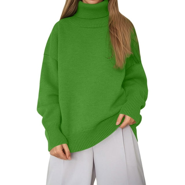 Chandail à Col Montant pour Femmes Chandail Ample Tricoté Classique Polyvalent Col Roulé Haut Confortable Couleur Unie Tenue Décontractée