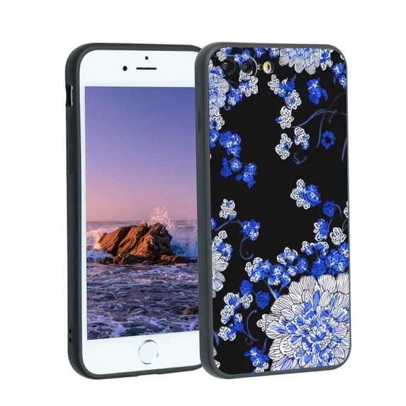 Compatible with iPhone 7 Plus Phone Case, Blue-Flowers-6 Case Men Women, Flexible Silicone Shockproof Case for iPhone 7 Plus