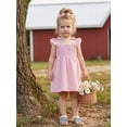 thumbnail image 4 of BemeyourBBs Toddler Baby Girl Pink Gingham Plaid Dress Little Baby Girl Summer Smocked Dress 12 18 24 Months 2 3 4 5 Years Bow Flutter Sleeve Plaid Checkered Casual Beach Holiday Dress, 4 of 8