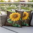 thumbnail image 3 of Summer Sunflower Outdoor Pillow Covers Pack of 2 Yellow Floral Plants Bees Brown Wood Grain Waterproof Throw Pillow Covers Decorative Cushion Cases for Patio Garden Tent Balcony Couch 26x26 inch, 3 of 9