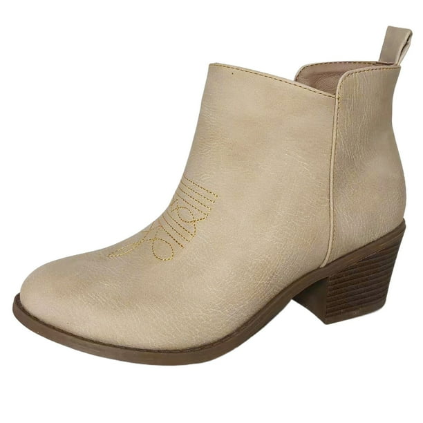 NECHOLOGY Botas Mujer Adulto Femenino Zapatos Botines para mujer Nuevo Liso Simple vaquero occidental botines bordados tacón grueso tacón medio corte bajo cremallera lateral botas de mujer (White, 8)