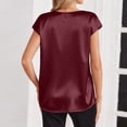 thumbnail image 4 of Women Silk Satin Tops Cap Short Sleeve Blouse V Neck Shirts Solid Color Business Casual Outfits Wine M, 4 of 5
