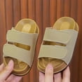 thumbnail image 3 of Dakaela 3-10 Years Toddler Kids Slides Sandals with Arch Support Boys Girls Infant Non Slip Cork Footbed Clogs with Hook and Loops Beige, 3 of 5