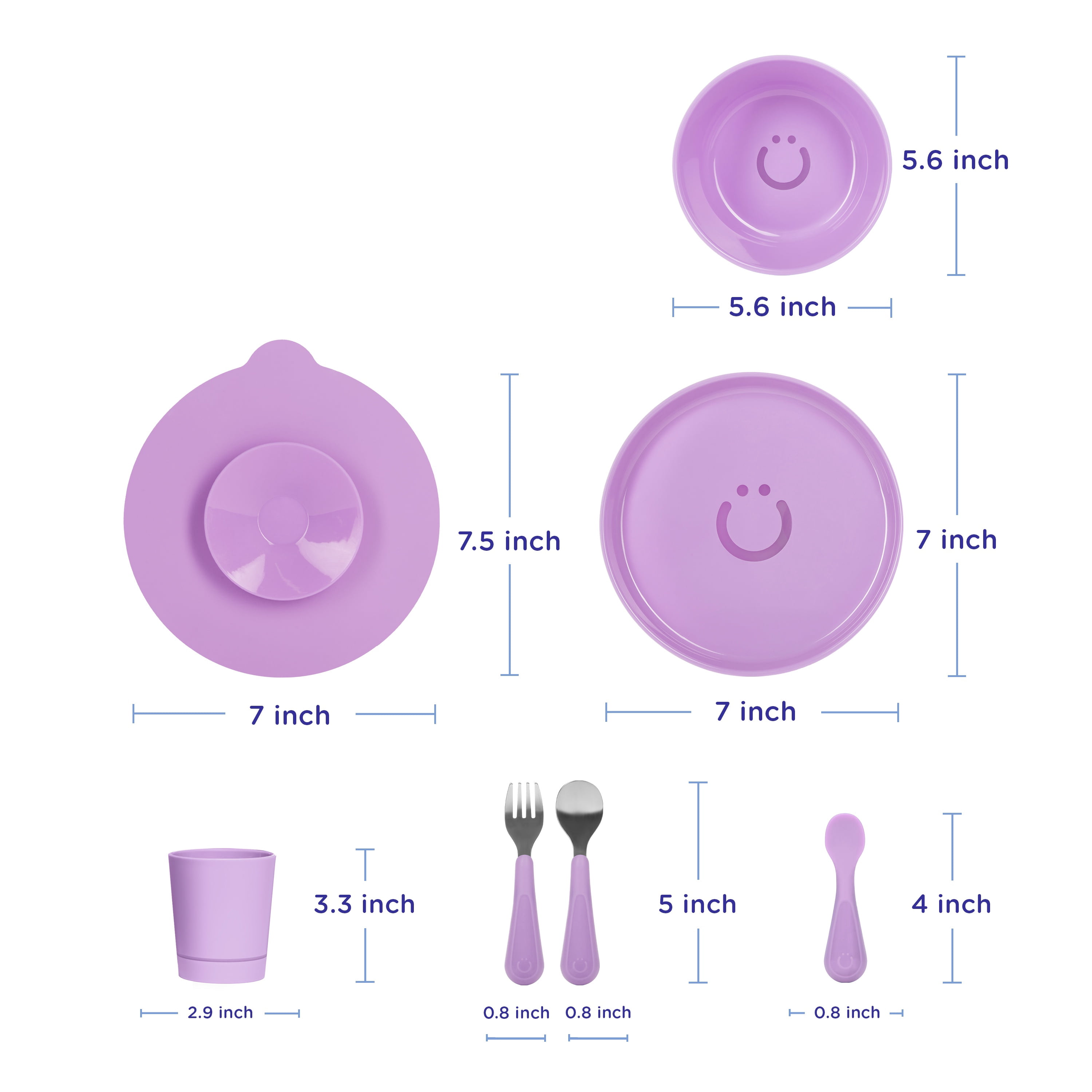Ubbi 7-Piece Toddler Feeding Set, Includes Plate, Bowl, Cup, Utensils, Interchangeable Suction Cup Base, Smoothie Purple