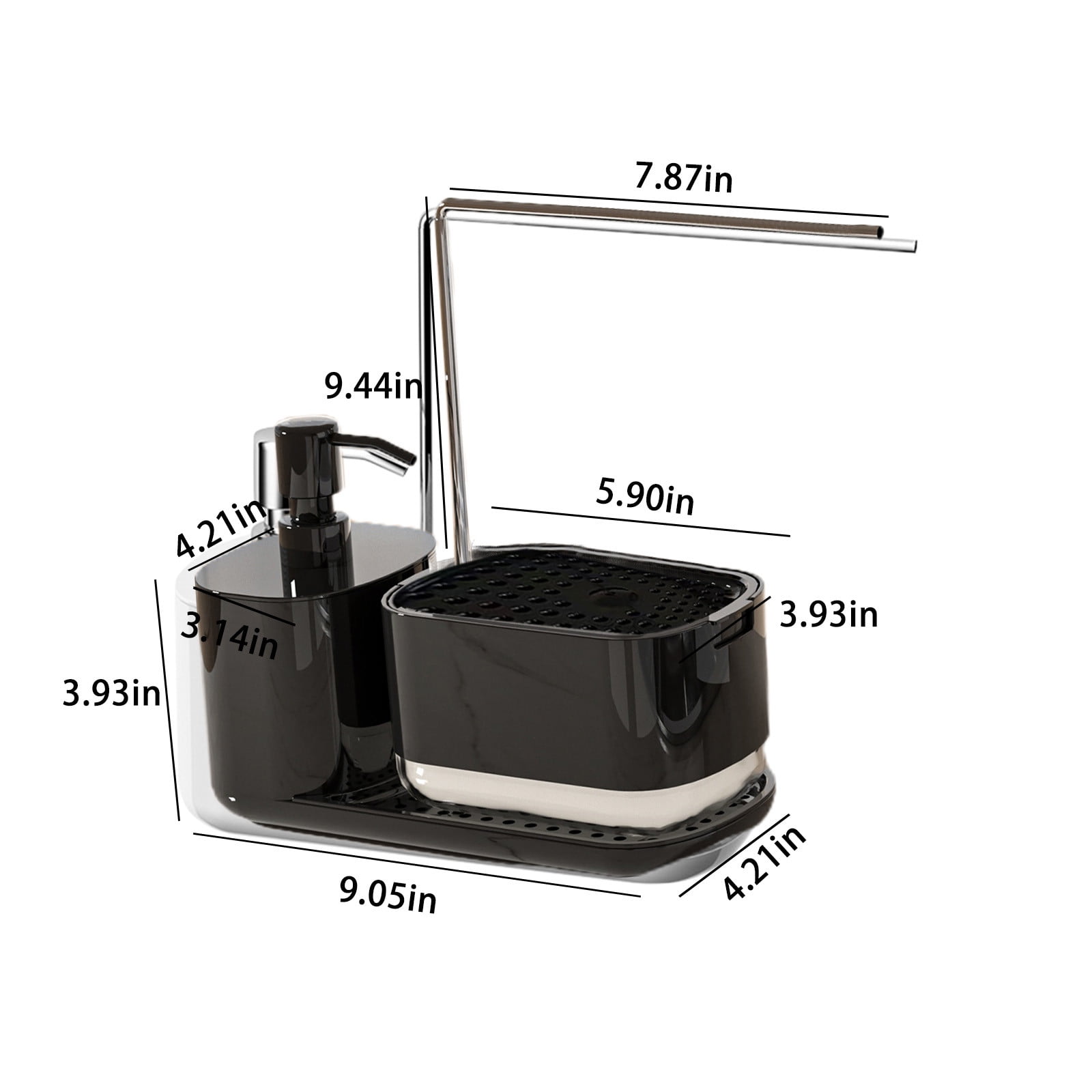 Kitchen Soap Dispenser Set with Tray and Sponge Holder, Dish and Hand Soap Dispenser with Dishcloth Holder 4-in-1 Kitchen Sink Countertop Storage Organizer, Useful Kitchen Gadgets