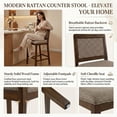 thumbnail image 3 of Guyou 26" Rattan Bar Stools Set of 2, Farmhouse Chenille Upholstered Counter Height Stools with Cane Woven Back, Mid-Century Modern Wooden Bar Chairs for Kitchen Island, Walnut Brown, 3 of 11