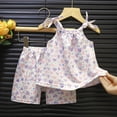 thumbnail image 2 of Girls Summer Outfits 2 Piece Cute Oil Painting Spaghetti Strap Tank Top and Shorts Beach Set Casual Toddler Vacation Clothes, 2 of 4