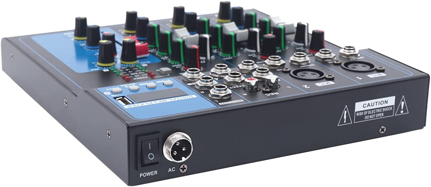 Professional 4-Channel Mixing Console Audio Mixer Sound Board Bluetooth USB Live Studio Mixer with USB Drive for PC Recording,48V Phantom Power Stereo DJ Studio Streaming