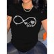 thumbnail image 1 of Women'S Infinity & Heart Design T-Shirt, Casual Crew Neck Short Sleeve Top, Summer & Spring Knit Regular Fit, Alphabet Pattern Print - Black, 1 of 6