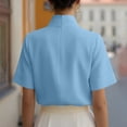 thumbnail image 5 of Yrmaups Loose Fit Short Sleeve Blouse for Women Plus Size, Elegant High Neck Top, Soft Stretch Tee for Business Work Office Daily Wear, Blue 2XL, 5 of 7
