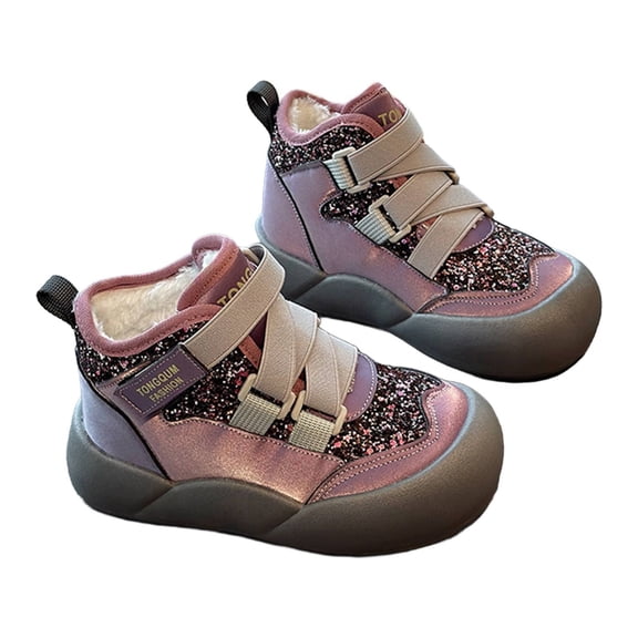 XXWXYD Toddler Shoes Children's Velvet Thick Cotton Shoes Autumn Winter Velvet Thick Foot Anti Fall Snow Boots for Fashion Breathable Comfortable Shoe(5-5.5 Years,Purple)