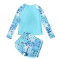 thumbnail image 4 of Girls Swimsuit Summer Sunscreen Long Sleeve Fashion Print Rash Guard Shirt Tops Shorts Split Swimsuits Girls Bathing Suits Sky Blue 12-13 Years, 4 of 5