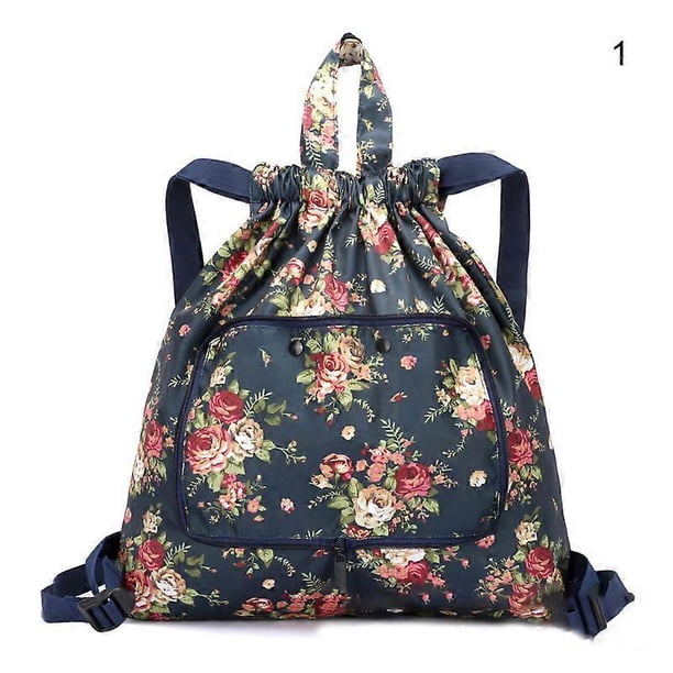 Multifunctional Foldable Portable Shopping Bag Women's Printed Drawstring Backpack for Camping Outdoor Activity