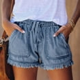 thumbnail image 5 of LYMAYTER Women Denim Shorts Elastic Drawstring Jean Shorts for XS-3XL Loose Fringe Border Female Jean Shorts, 5 of 8