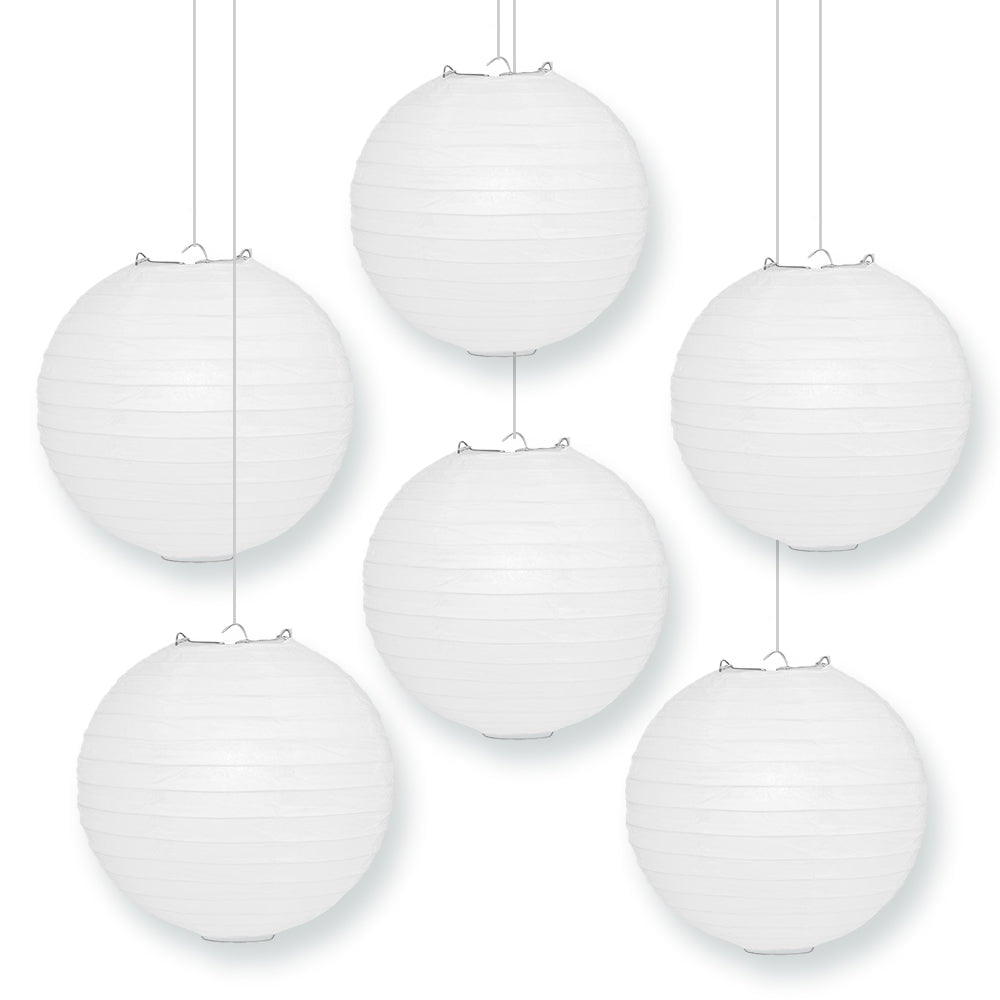 Quasimoon BULK CASE 10' White Round Paper Lantern, Hanging Decorations, Even Ribbing, Hanging Decoration (6 PACK) by PaperLanternStore