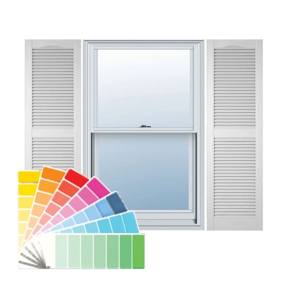 14.5 in. W x 43 in. H Builders Edge, Standard Cathedral Top Center Mullion, Open Louver Shutters, Includes Matching Installation Spikes, 030 - Paintable