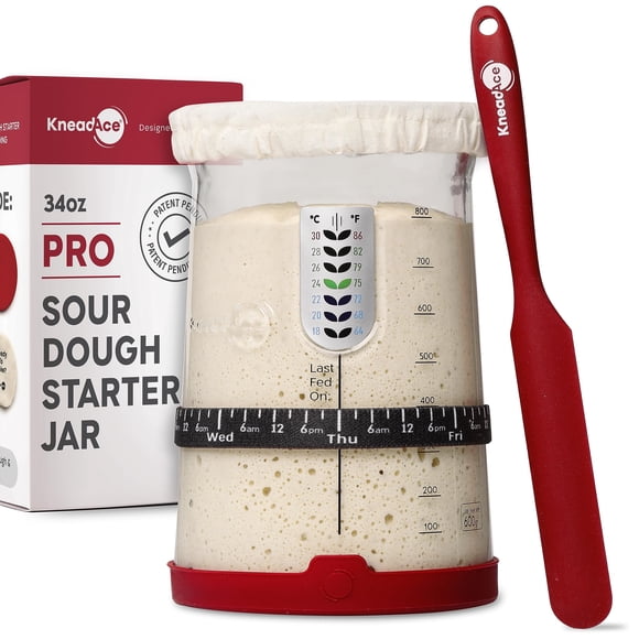 KneadAce Trousse de Levain Pro - Pot de Levain Grande Capacité de 34 oz avec 5 Caractéristiques Uniques pour un Pain de Pâte Sure et du Levain Parfait