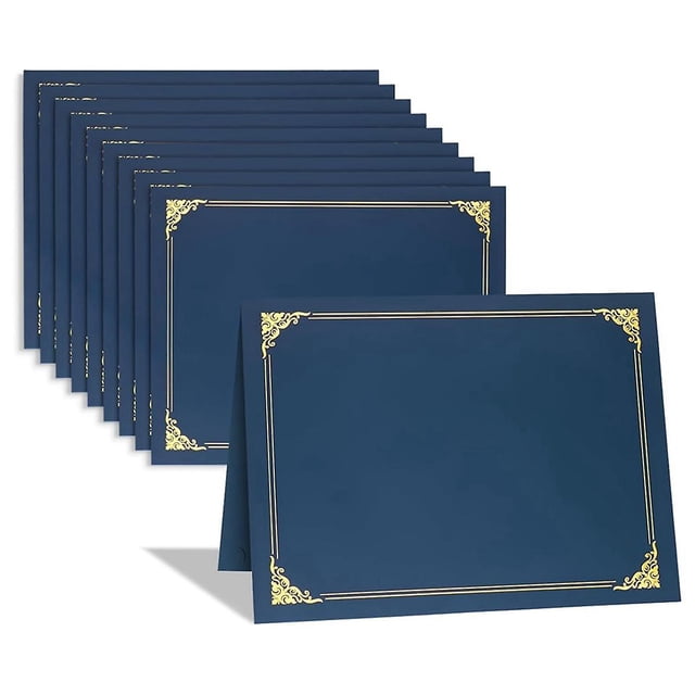 Porta certificados, 10 paquetes de porta diplomas, cubiertas de certificados con borde de lámina dorada para tamaño de letra 8,5 x 11 pulgadas