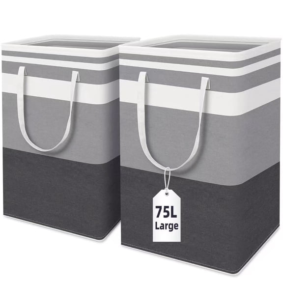 Brotasdro 75L Collapsible Laundry Basket, Gray, 2 Count