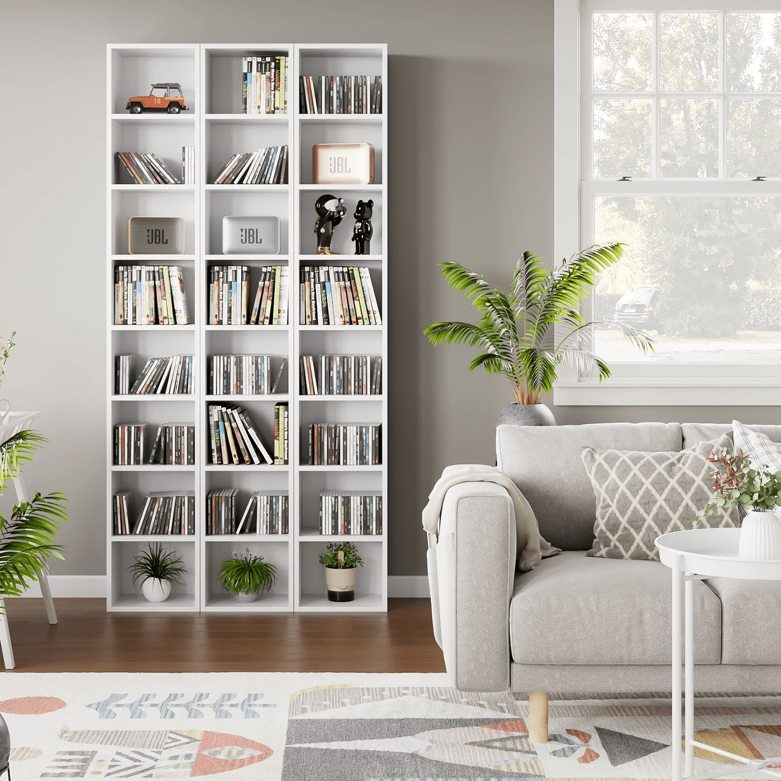Homfa 8-Tier Wood Bookcase,71''Tall Storage Cube Organizer with Adjustable Shelves for Living Room Bedroom,2PCS,White