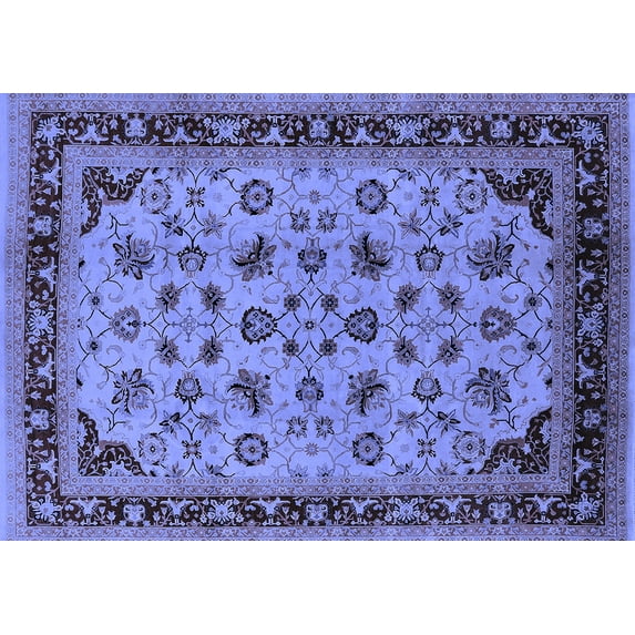 Ahgly Company Machine Washable Indoor Rectangle Oriental Blue Traditional Area Rugs, 8' x 10'