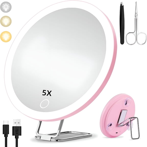 XIBUFE 5X Magnifying Mirror Light-Large 6 Rechargeable Lighted Makeup 3 Color Modes