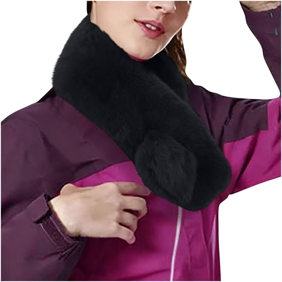 Women's Faux Fur Scarf Solid Color Soft Warm Winter Neck Wrap Black