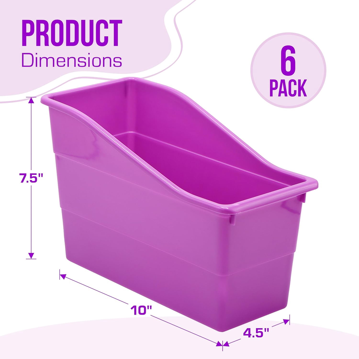 4E's Novelty Book Bin Organizer Set of 6, Plastic Vertical Binder Holder for Classroom, Rainbow Colors