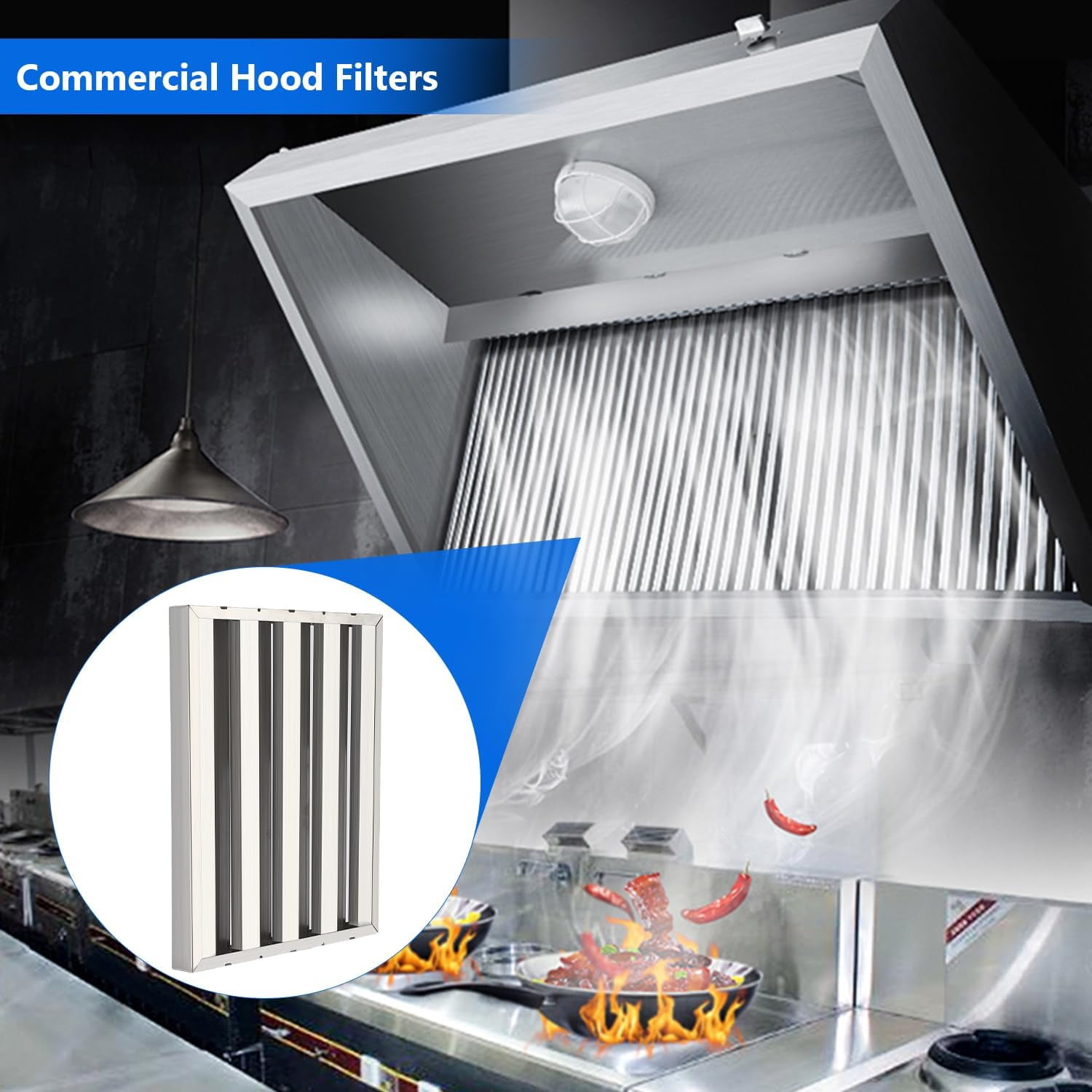 6PCS 19.5"x24.5" Commercial Kitchen Hood Filter 430 Stainless Steel Hood Filters for Restaurant Exhaust Hoods