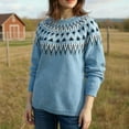 thumbnail image 3 of Stralyhd Fair Isle Sweater Women Boho Vintage Embroidered Womens Sweaters Casual Loose Long Sleeve Crewneck Pullover Knitwear Christmas Sweaters for Women Sky Blue M, 3 of 4