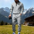 thumbnail image 4 of Handshe Men's Fleece-Lined Sweatsuit Set, Solid Color Half-Zip with Zipper Pockets, Casual Cargo Sweatpants and Long Sleeve Stand Collar Cardigan for Daily Wear and Outdoor Activities, 4 of 9