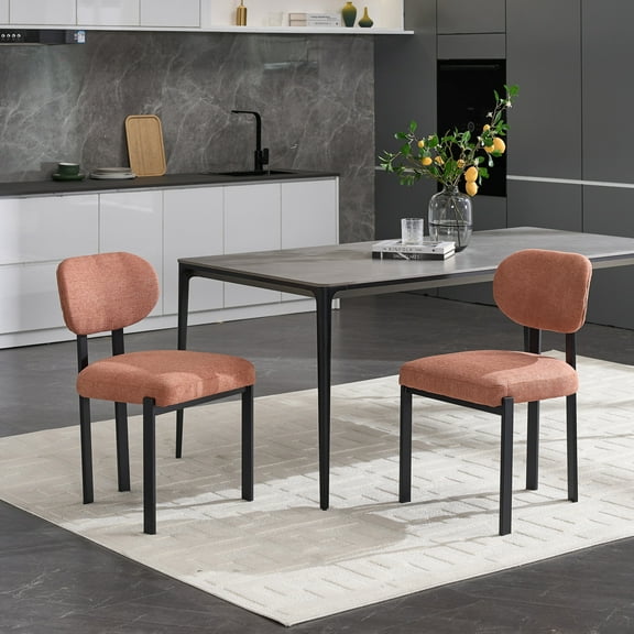 Dining Chairs Set of 2, Modern Fabric Upholstered Kitchen Side Chairs, Farmhouse Dining Room Chair with Black Metal Legs, Orange