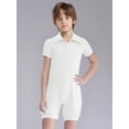 thumbnail image 5 of Sholeno Boys Girls One Piece Special Needs Adaptive Clothing Short Sleeve Romper Easy Dressing Short Leg Jumpsuit White 4, 5 of 7